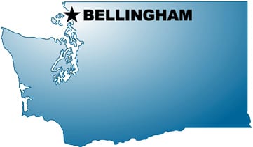 Map of Washington State with Bellingham marked